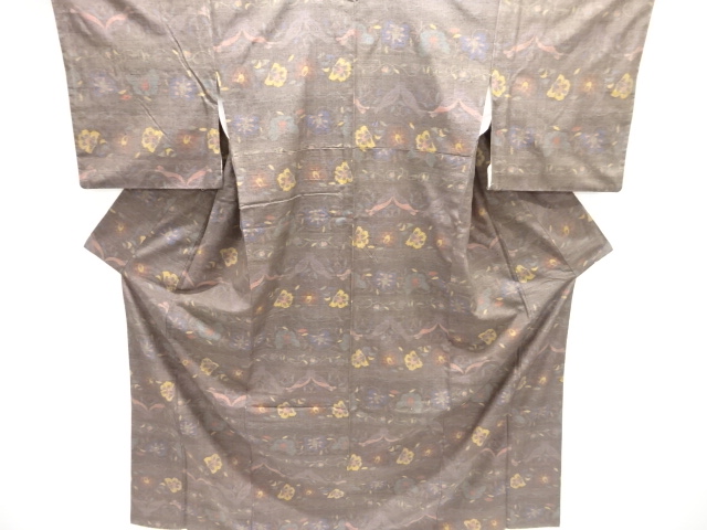 JAPANESE KIMONO / TSUMUGI / WOVEN FLOWER ARABESQUE